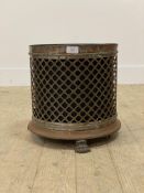 A Regency style steel cylindrical planter or wave paper basket, with metal insert and standing on