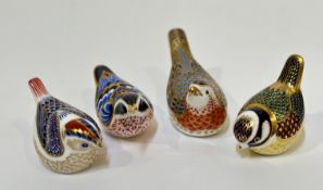 A group of Royal Crown Derby bone China paperweights comprising a Garden Nuthatch (l-11cm), a Blue