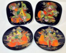 Bjorn Wiinblad for Rosenthal, a set of four porcelain Christmas plates in the "1001 Nacht" series,
