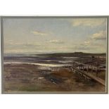 Scottish School, Figures on the Marshes in East Lothian, oil on canvas, unsigned, in gilt frame (