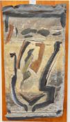A large Abstract wall-mounted sculpture in lead, painted in various earth tones, ochre, black and