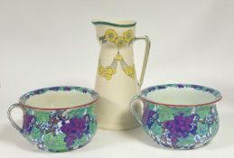 A pair of Copeland Spode chamber pots decorated with purple grapes and vine leafs ( h- 14cm w- 23.