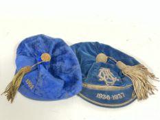 Two Scottish Rugby caps, one with Edinburgh Accies emblem dated 1936-1937 with interior label to