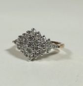 A 9ct gold triangular diamond cluster ring, each stone approx. 0.01ct, mounted in white gold (P/
