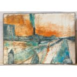 Unknown Artist, a large abstract landscape composition of a street in perspective with industrial