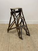 A set of early 20th century pine two rung step ladders, H79cm