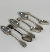 A set of six George III silver fiddle pattern table spoons with engraved initial B, Glasgow 1828 (