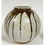 A large Anglo-Oriental Nuka glazed studio pottery vase of globular form with brown ash glaze/iron