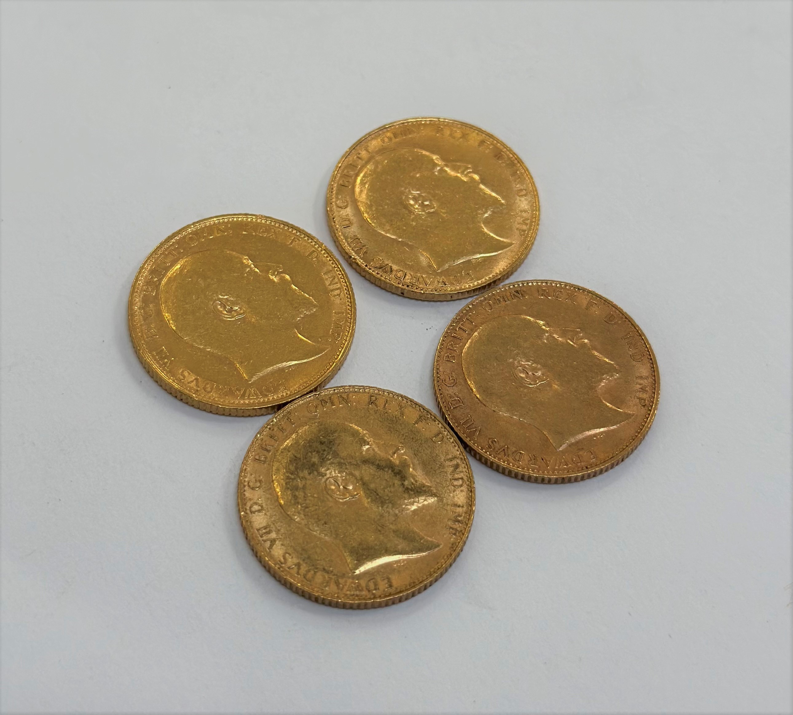 Four Edward VII gold sovereigns, 1904, 1907, 1908 and 1910 - Image 2 of 2