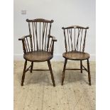 A pair (1+1) of Victorian mahogany side chairs, the scrolled crest rail over spindle back,