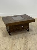 A Japanese style hardwood coffee table in the form of an Hibachi, the top with three removable