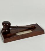 A mahogany silver presentation gavel and stand, with engraved plaque, Presented to the North British