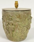 A patinated earthenware pot/lamp base decorated with moulded classical scene in relief (h- 30cm,