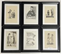 A set of six miniature framed caricature etchings of various Edinburgh characters by John Kay (