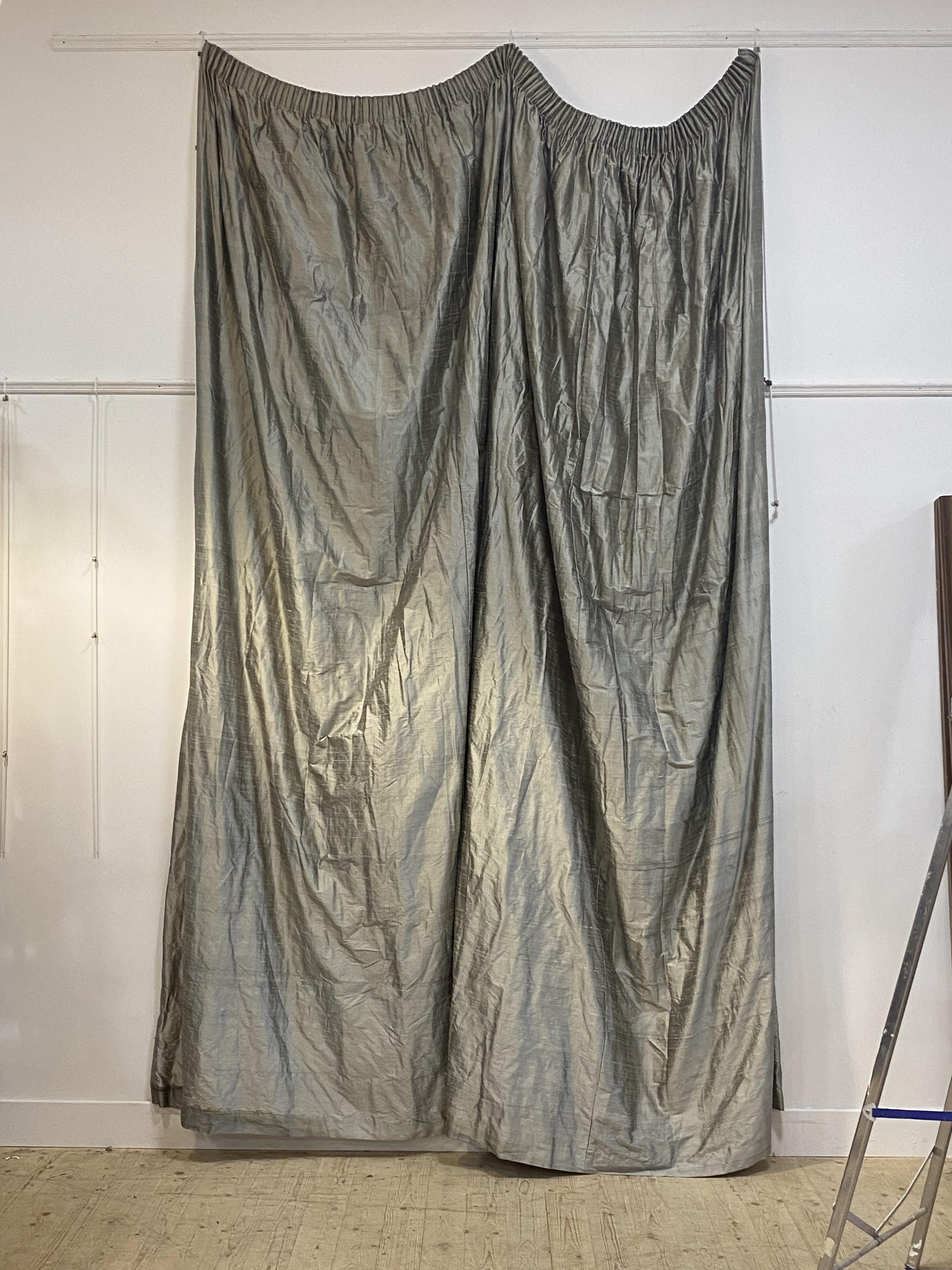 A large pair of lined shott silk country house curtains, (each Width 220cm Drop 330cm)