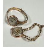 Two lady's 9ct gold vintage wristwatches, one with silvered dial and roman numerals, the other