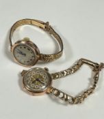 Two lady's 9ct gold vintage wristwatches, one with silvered dial and roman numerals, the other
