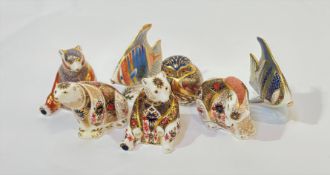 A collection of Royal Crown Derby fine bone paperweights comprising a Honey Bear (h- 11cm), a
