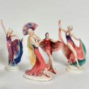 Katzhutte: a group of four German porcelain Art Deco figures of Lady in Spanish dress (29cm), a Lady