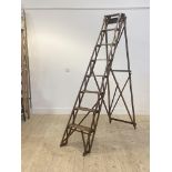 A set of early 20th century pine 7 rung decorators step ladders, stamped 'Eller brand made in