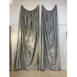 A pair of lined shott silk country house curtains, (each a slightly different tone of blue/green) (