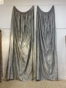 A pair of lined shott silk country house curtains, (each a slightly different tone of blue/green) (