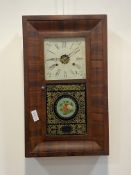 An American 'OG' mahogany cased wall clock with painted glass panel, white painted dial with Roman