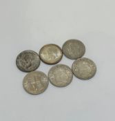George IV halfcrowns, 1924 (almost uncirculated), 1928 (EF), 1917 (f+), 1922 (EF), 1932 (F+) and