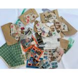 A shoe box containing envelopes of stamps, blocks of George VI 1/2d pale green 1941-42, UK Machins
