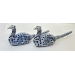 A pair of porcelain blue and white pheasants (l- 46cm) (marked verso - Made in Thailand) (2)