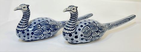 A pair of porcelain blue and white pheasants (l- 46cm) (marked verso - Made in Thailand) (2)