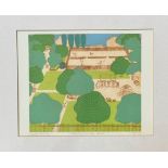 Maggie Burley (British), Sunday in the Park, engraving highlighted with colour, artist's proof, 2/