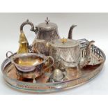 A group of silver plated items comprising a large Cavalier tray with pierced border and baroque/