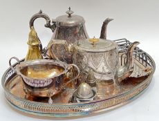 A group of silver plated items comprising a large Cavalier tray with pierced border and baroque/