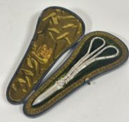A Victorian Sheffield silver pair of presentation grape scissors with faux bamboo style handles with