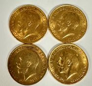 A group of four George V gold sovereigns, 2 x 1912, 1913, 1926. (4)