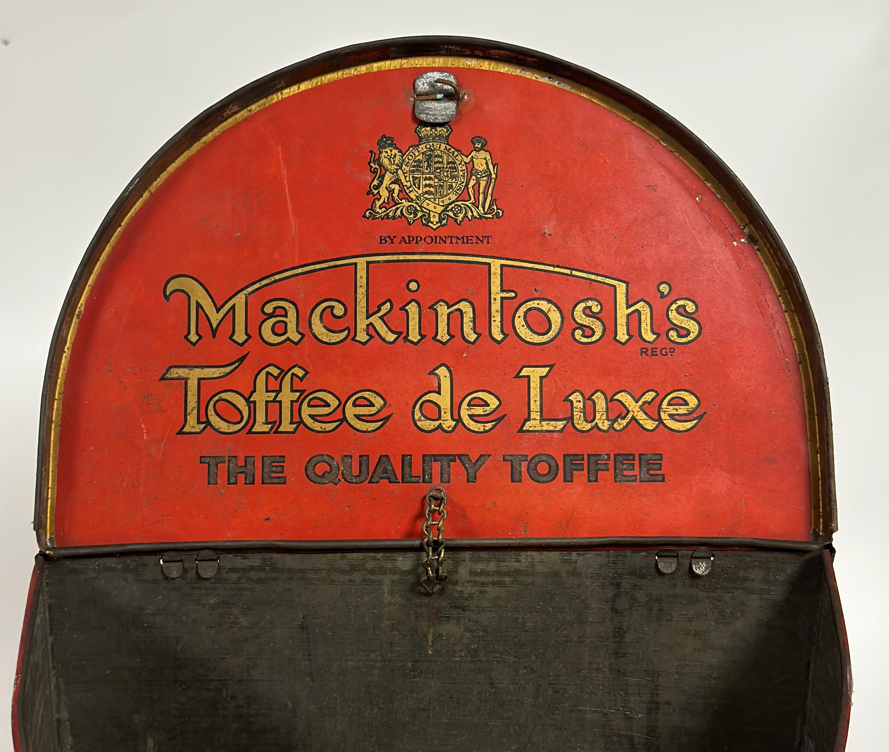 A pair of large display Mackintosh's Toffee De Luxe red tins with clip lids decorated with relief - Image 3 of 4