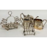 A collection of Epns including a engraved morning tea pot with pumpkin knop, an unusual toast rack