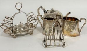 A collection of Epns including a engraved morning tea pot with pumpkin knop, an unusual toast rack
