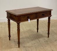 A Victorian mahogany side table, the moulded top over two frieze drawers, raised on turned