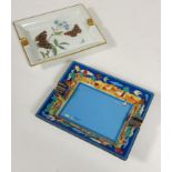 A Hermes, Paris rectangular porcelain ashtray with enamelled seaside scene and silvered end