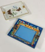 A Hermes, Paris rectangular porcelain ashtray with enamelled seaside scene and silvered end
