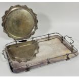 An Edwardian presentation Epns two handled gallery rail drinks tray with engraved inscription to Rev