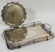 An Edwardian presentation Epns two handled gallery rail drinks tray with engraved inscription to Rev