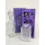 An Edinburgh Crystal square cut whisky decanter with faceted stopper and engraved Edinburgh crest