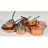 A Collection of French Baumalu copper zinc lined cookware including, two skillets ( d 32.5cm , 28cm)