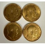 A group of four Edward VII gold sovereigns 1902, 2 x 1904 and 1908. (4)