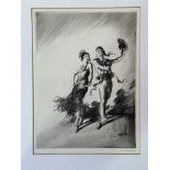 The Flamenco Dancers, engraving, signed in pencil bottom right indistinctly, in ebonized mounted