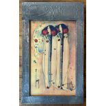 A Charles Rennie Mackintosh pewter framed print with tube lined decoration. (52cm x 32cm)