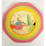 A Clarice Cliff 1930's Bizarre ware octagonal pattern single stand octagonal cake plate decorated